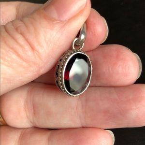 Vintage Burgundy faceted stone silver pendant
